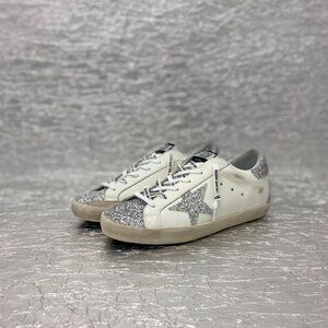 Golden Goose Superstar Sneakers | White w/ Silver Glitter Star | New